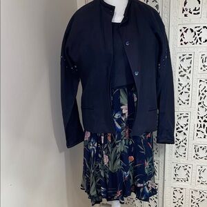 Vintage Navy Floral Pleated skort and navy shell and jacket